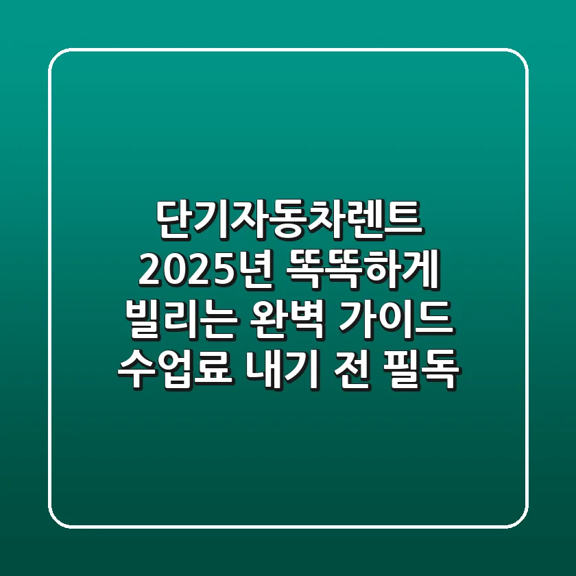 단기자동차렌트: 2025년 똑똑하게 빌리는 완벽 가이드 (수업료 내기 전 필독!)