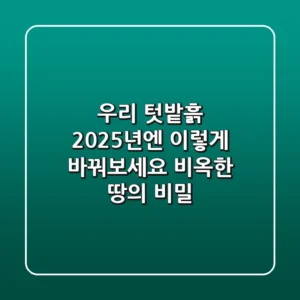우리 텃밭흙, 2025년엔 이렇게 바꿔보세요: 비옥한 땅의 비밀