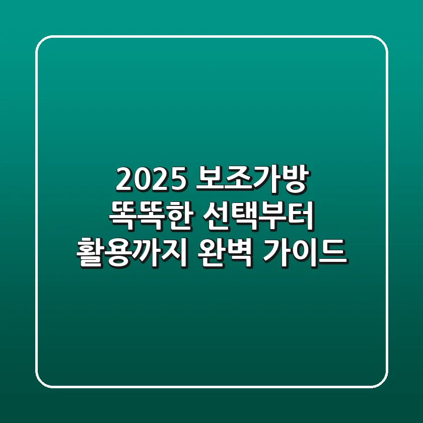 2025 보조가방, 똑똑한 선택부터 활용까지 완벽 가이드